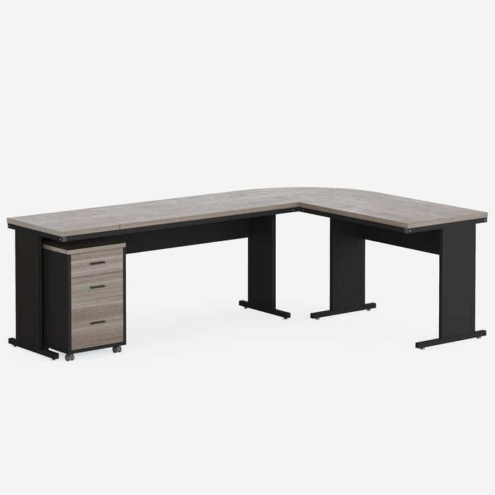 83" L-Shaped Desk, Industrial Corner Executive Desk with Mobile File Cabinet Tribesigns