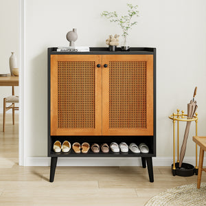 Tribesigns Shoe Cabinet, Rattan Shoe Organizer with Removable Shelves