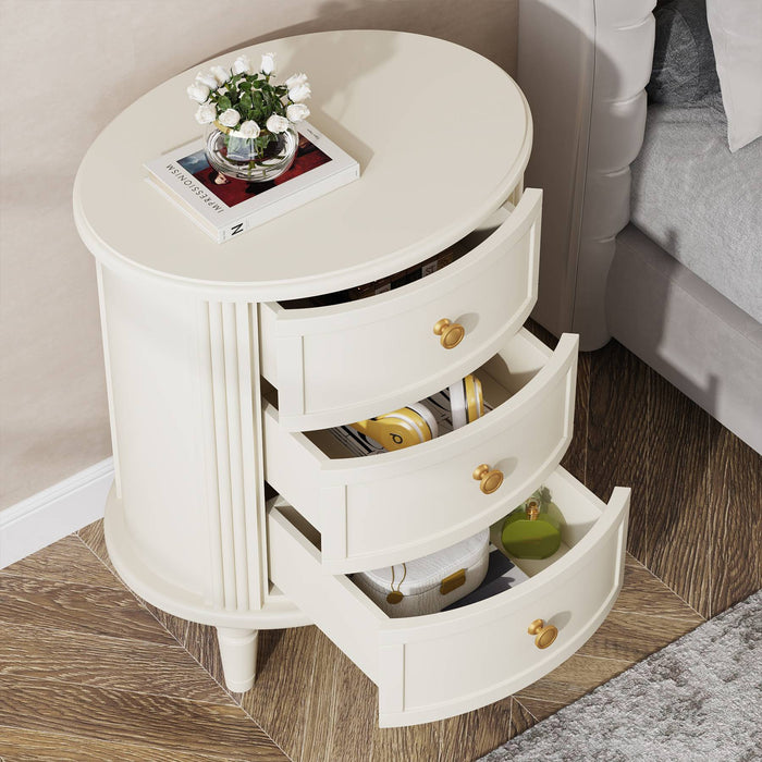 Nightstand, Off-White Bedside Table with 3 Drawers & Solid Wood Legs Tribesigns