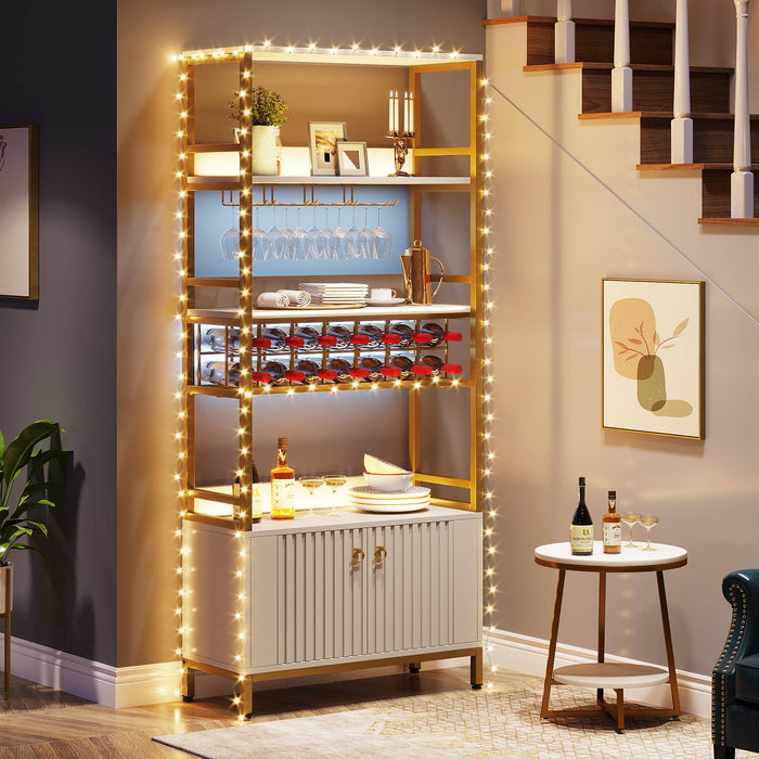 78" Wine Rack Wine Bar Cabinet with Wine Storage & Glass Holder Tribesigns