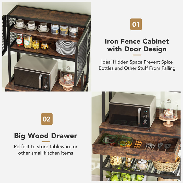 Kitchen Baker's Rack, Microwave Oven Stand with Hutch and Drawer Tribesigns