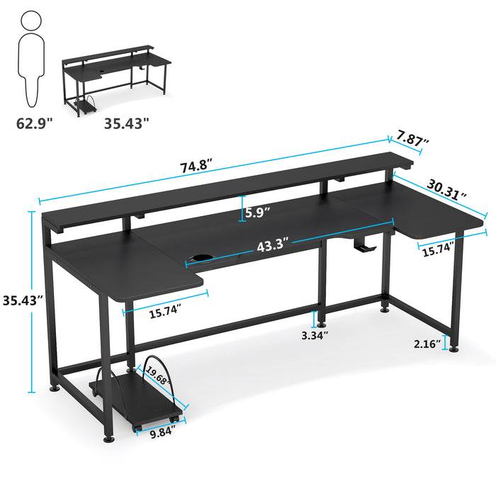Tribesigns Gaming Desk, 74.8 Inches U Shaped Computer Desk with Hutch Tribesigns