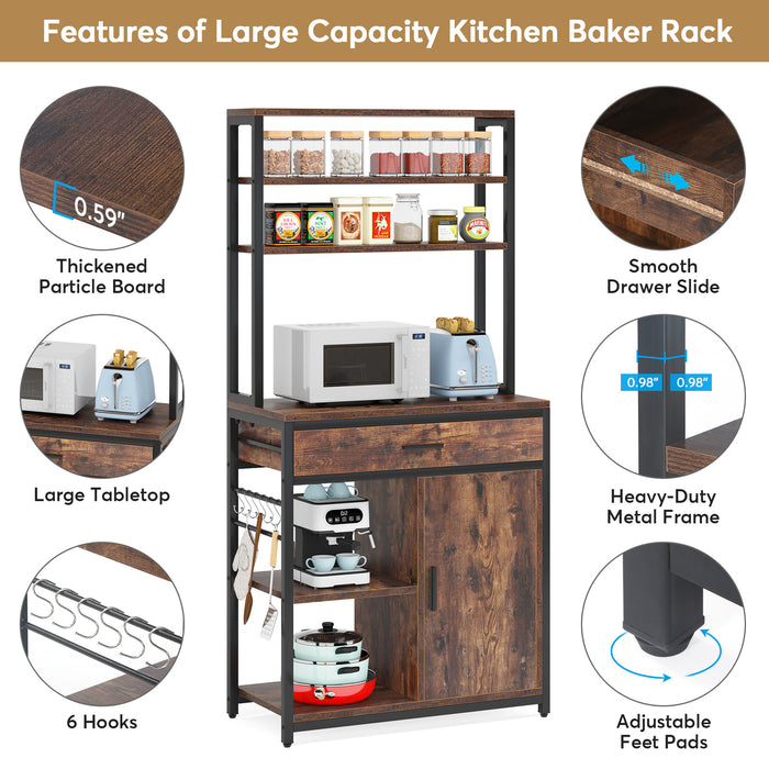 Kitchen Baker's Rack, 6-Tier Microwave Stand with Cabinet & Drawers Tribesigns
