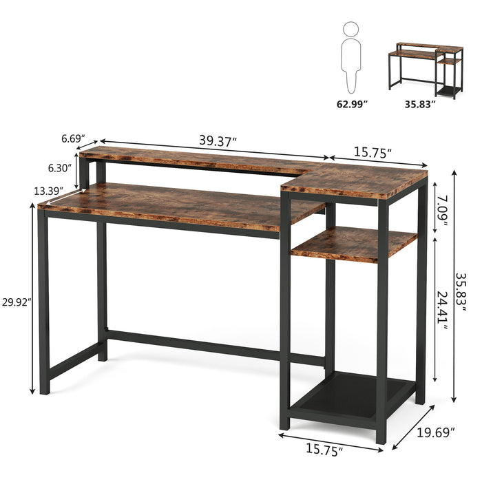 Tribesigns Computer Desk, Industrial Study Desk with Shelves & Monitor Stand Tribesigns