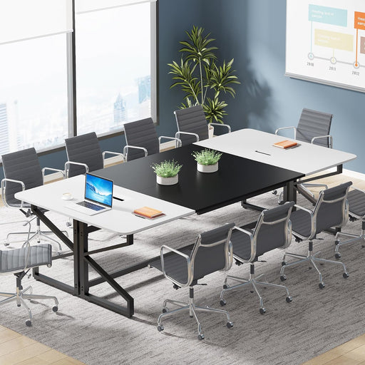 8FT Conference Table, Large Meeting Boardroom Table with Cable Grommet Tribesigns