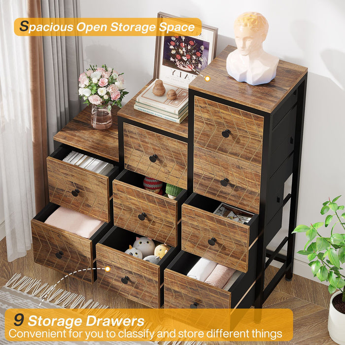 9 Drawers Chest Dresser, Wood Cubby Step Chest of Drawers Tribesigns