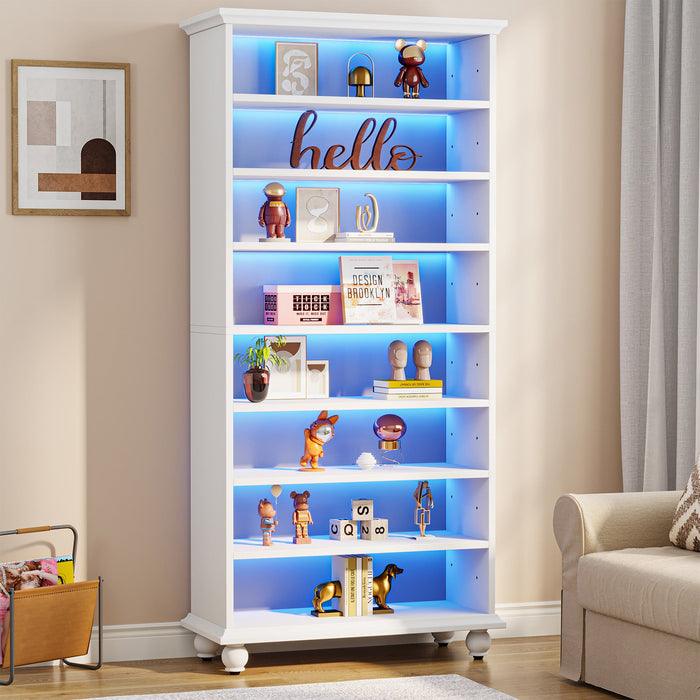9-Tier Bookcase Wood Bookshelf with LED Lighting & Solid Wood Legs Tribesigns