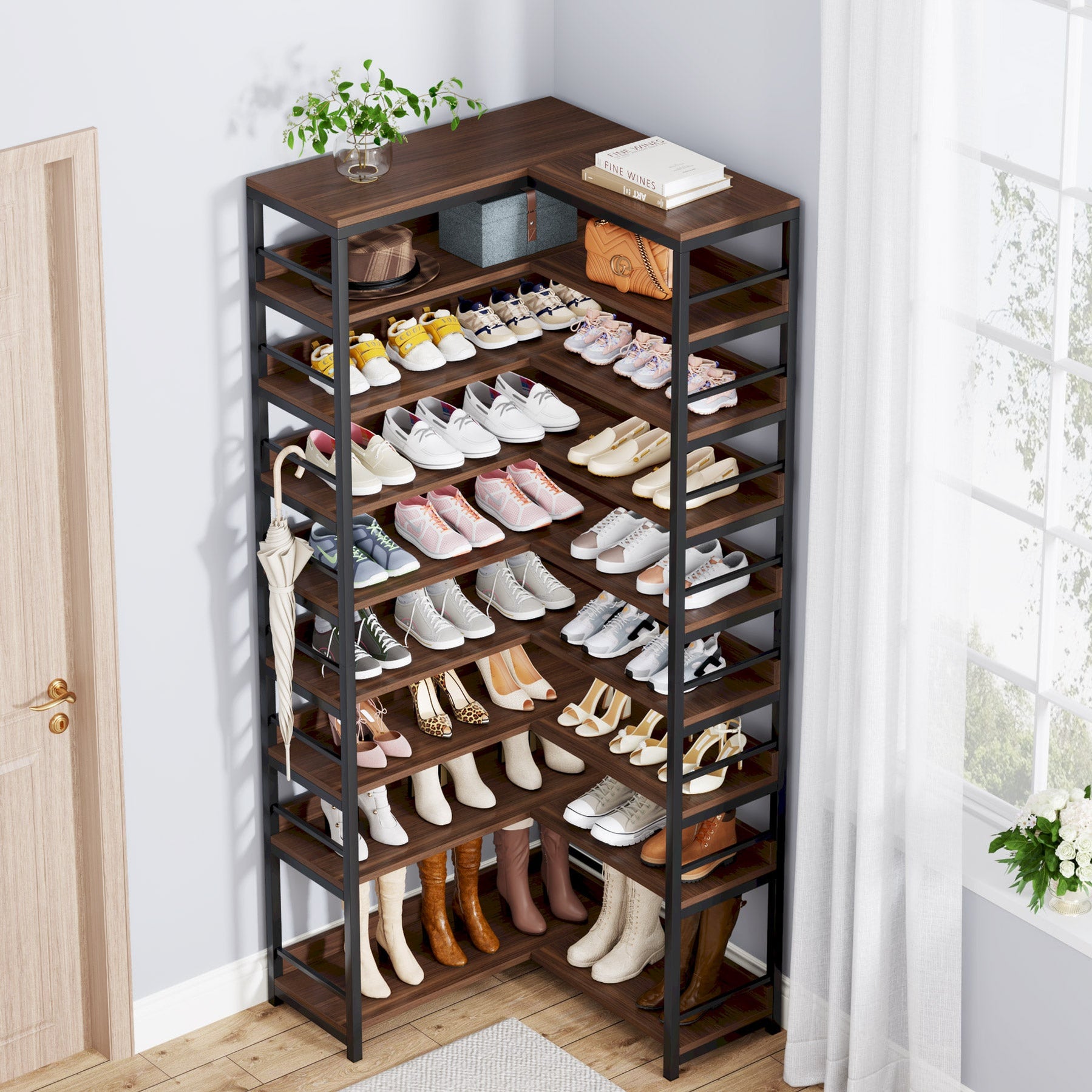 Tribesigns 9-Tier Corner Shoe Rack Freestanding Shoe Shelf