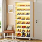 9-Tier Wood Shoe Cabinet Rack with LED Lighting & Solid Wood Legs Tribesigns