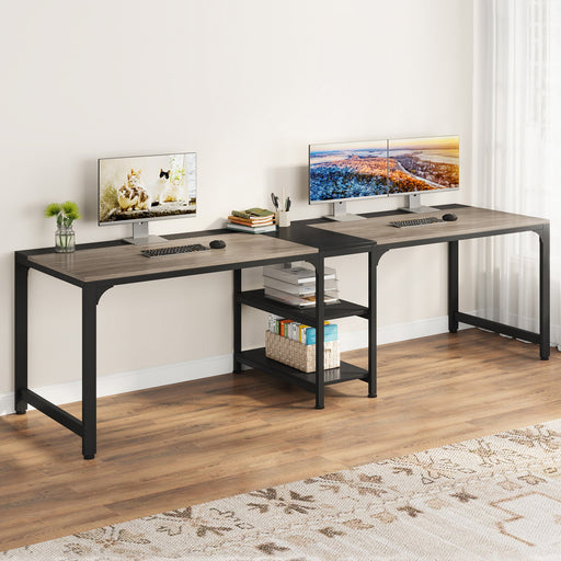 Tribesigns 96.9'' Double Workstation Desk with Storage Shelves