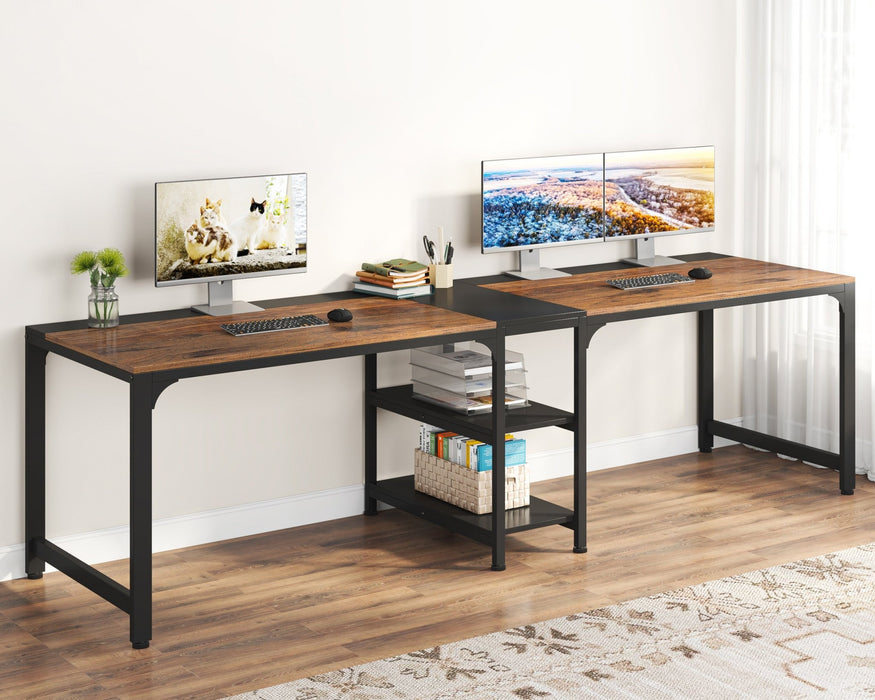 90.55'' Two Person Desk, Double Computer Desk with Storage Shelves Tribesigns