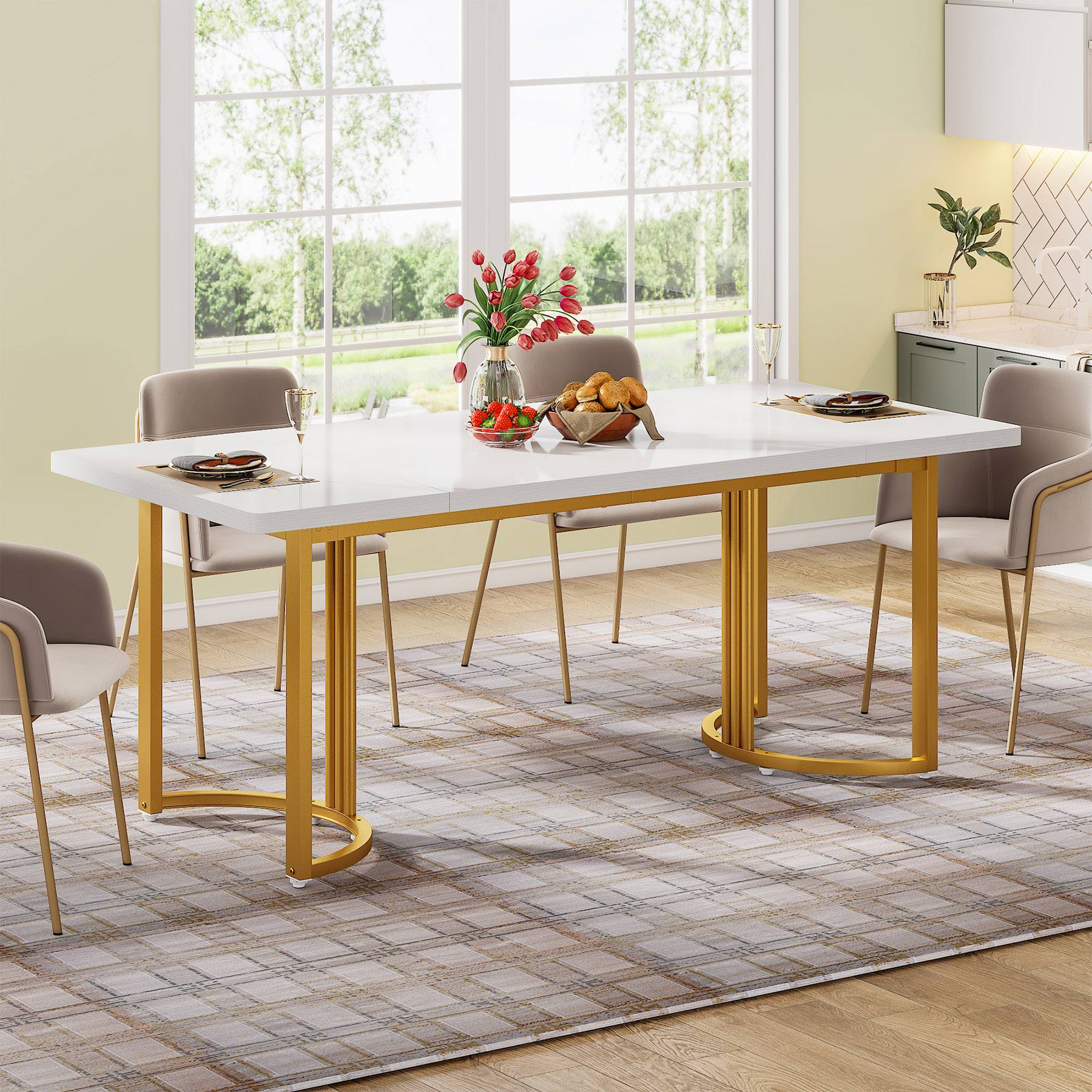 Retmen Modern Dining Room Table for 6 People - Cream