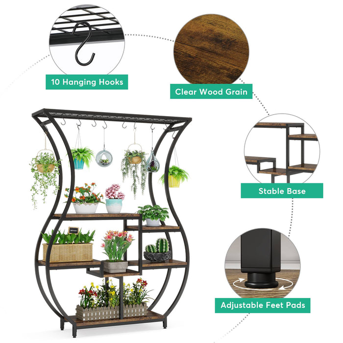 Plant Stand, Vase Shape 6-Tier Plant Display Rack with 10 Hanging Hooks Tribesigns