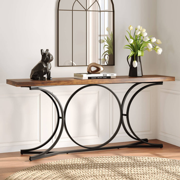 Industrial Console Table, 70.9" Extra Long Entryway Sofa Table with Metal Base Tribesigns