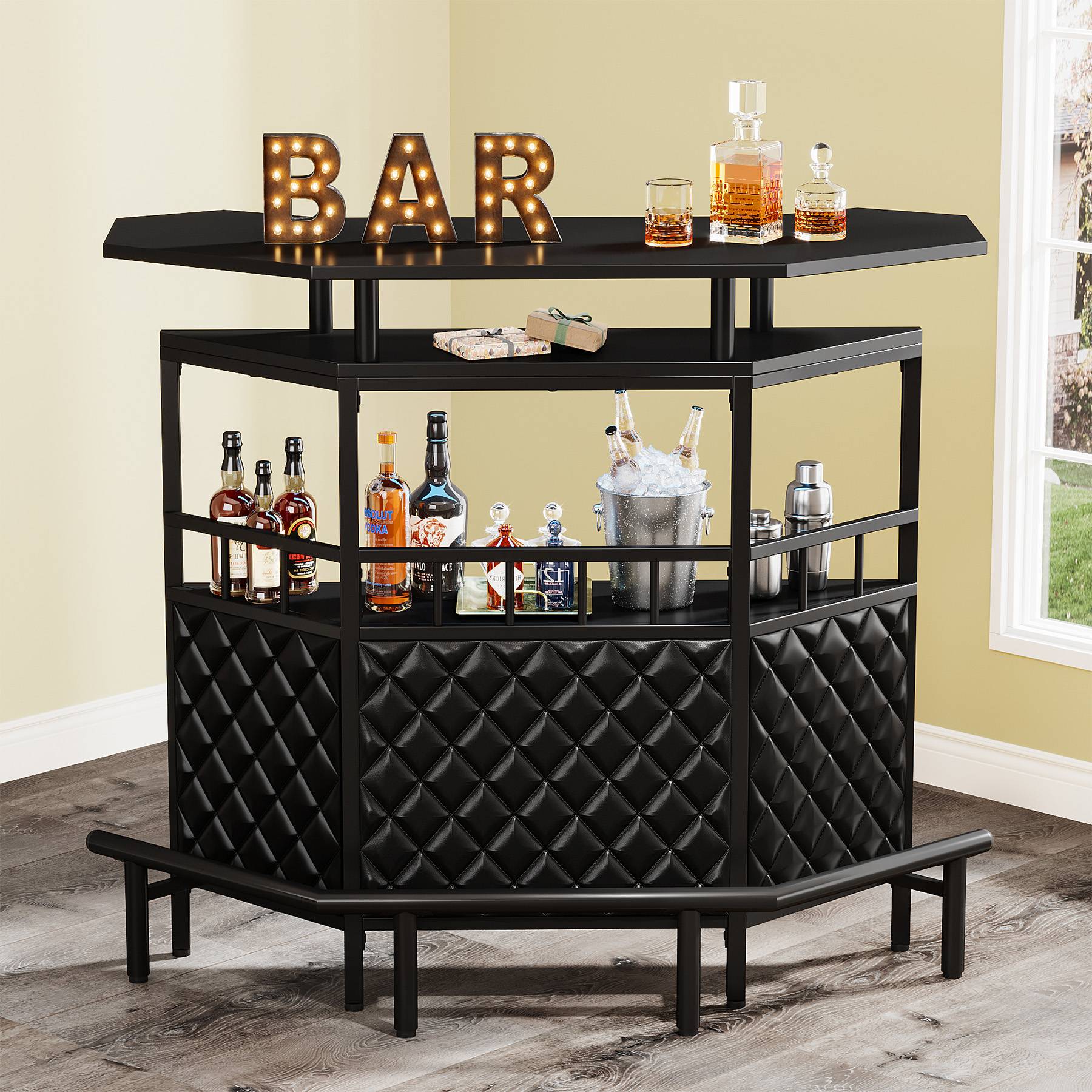 Tribesigns Home Bar Unit, L-Shaped Liquor Bar Table with and - Black