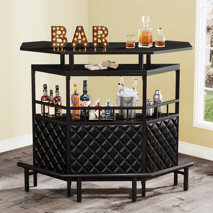 Bar Unit, 4 Tier Home Bar Cabinet with Storage Shelves and Footrest Tribesigns