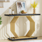 Console Table, 40" Faux Marble Sofa Table with Geometric Metal Base Tribesigns