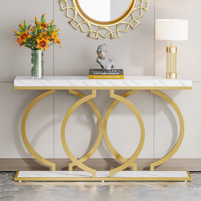 Console Table, 55 inch Faux Marble Entryway Sofa Table Tribesigns