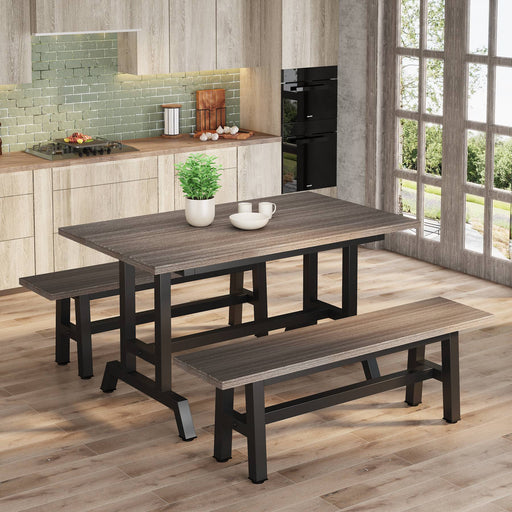 Dining Table Set, 3-Piece 47" Kitchen Table with 2 Benches Tribesigns