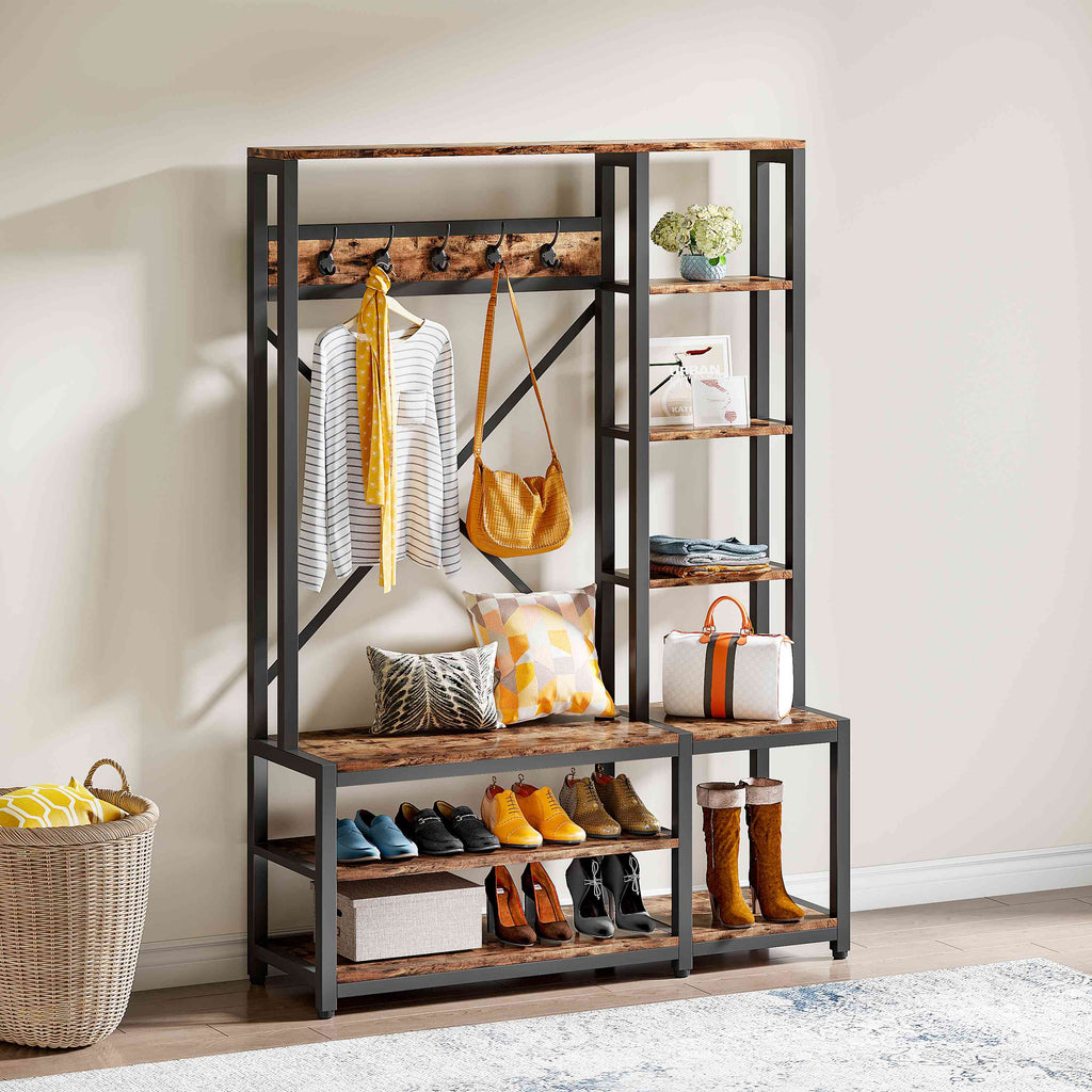 Hall Tree with Storage Bench and Coat Rack, Entryway Shoe Rack