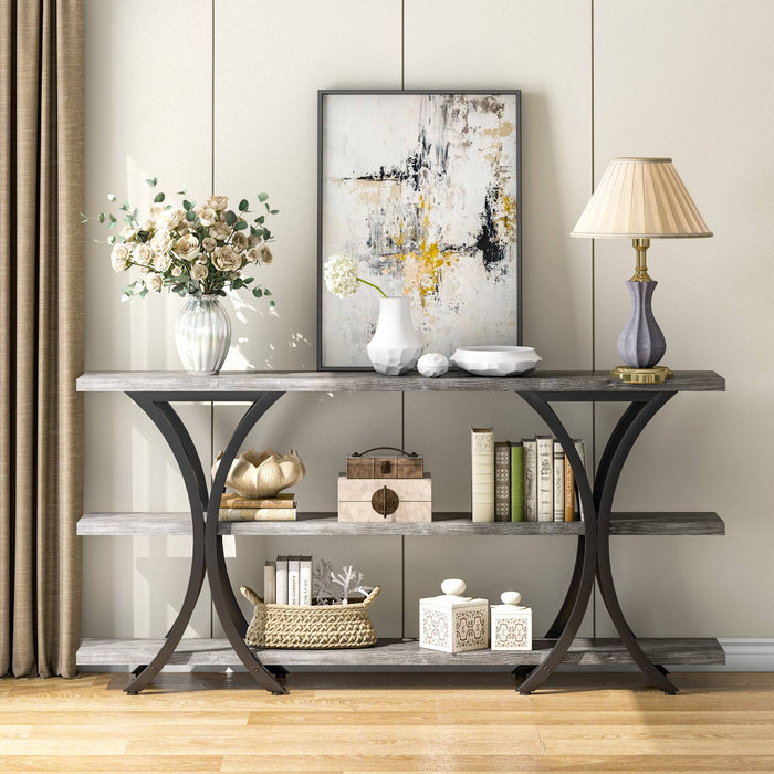 Console Table, Industrial Entryway Sofa Table with 3-Tier Shelves Tribesigns