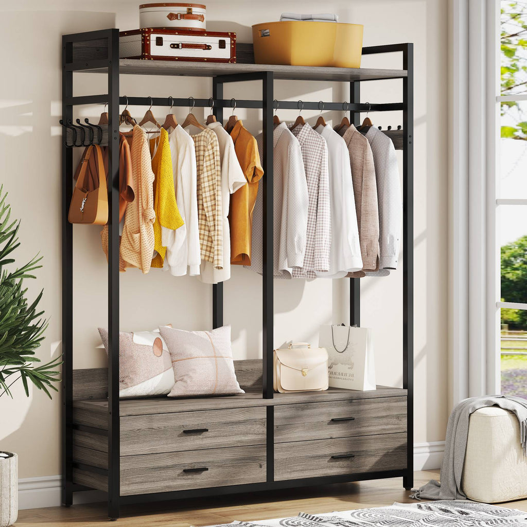 Tribesigns - Freestanding Closet Organizer, Garment Rack with Drawers & Shelves, Gray