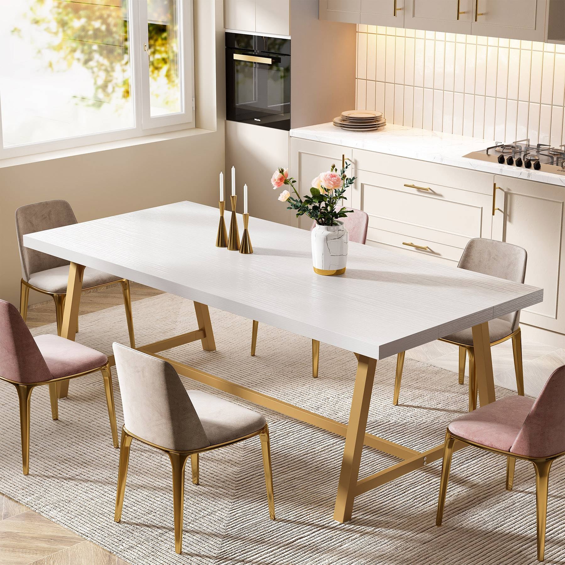 8' Rectangular Table Tribesigns Dining Table for 8 People, 70.87