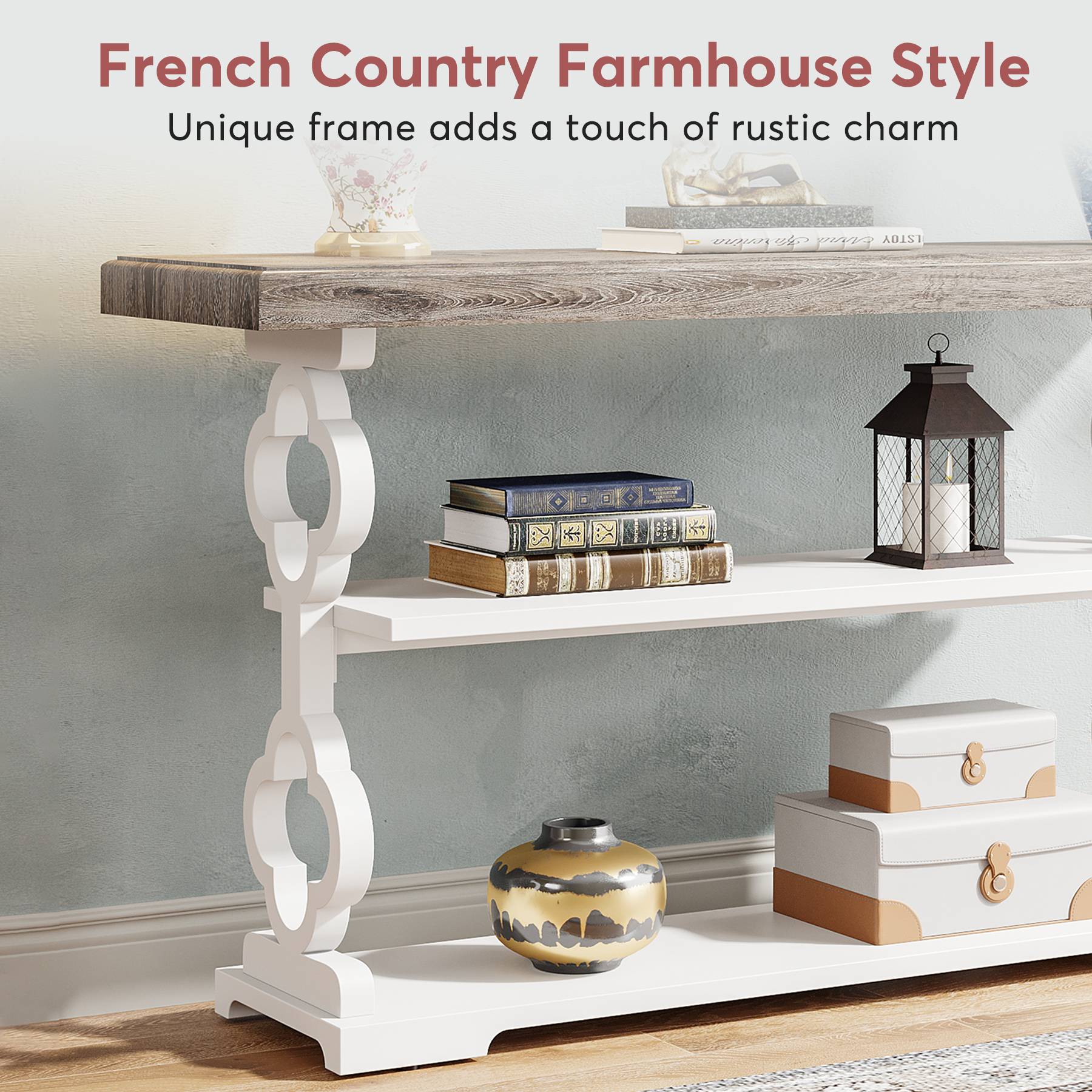 Farmhouse Console Table, 55" Entryway Sofa Table with Storage Shelves Tribesigns