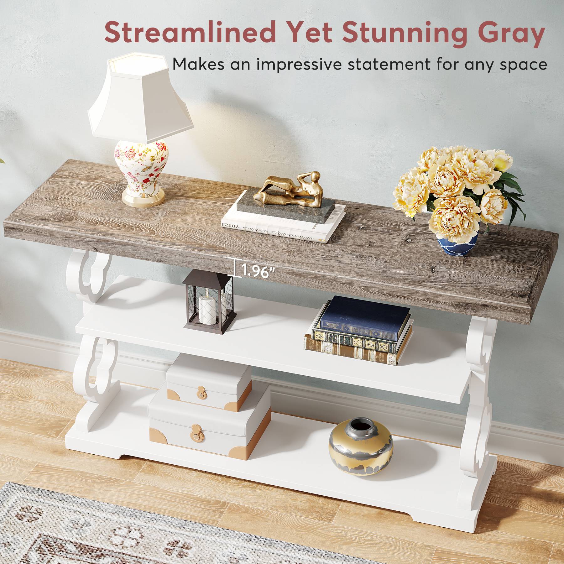 Farmhouse Console Table, 55" Entryway Sofa Table with Storage Shelves Tribesigns