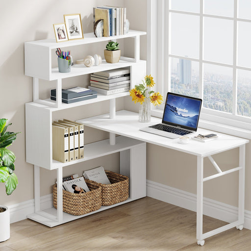 Tribesigns 55/53 inch Reversible L Shaped Computer Desk with Storage Shelf  and Monitor Stand