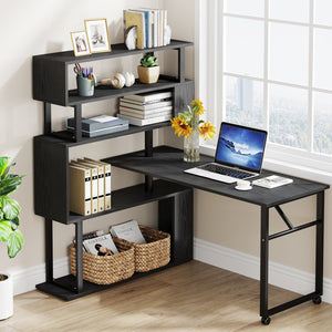 Tribesigns 47'' Rotating Computer Desk with 5-Tier Bookshelves