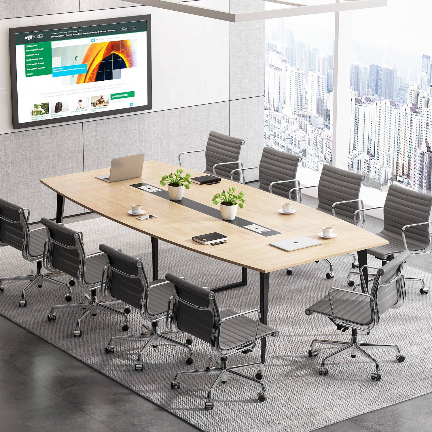 8FT Conference Table, Boat Shaped Modern Conference Table-Tribesigns