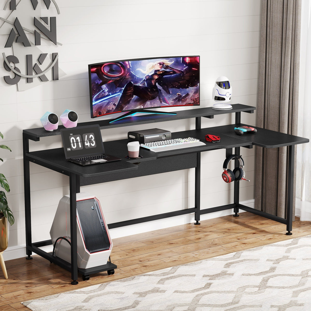 Tribesigns 74.8'' U-Shaped Gaming Desk with Hutch