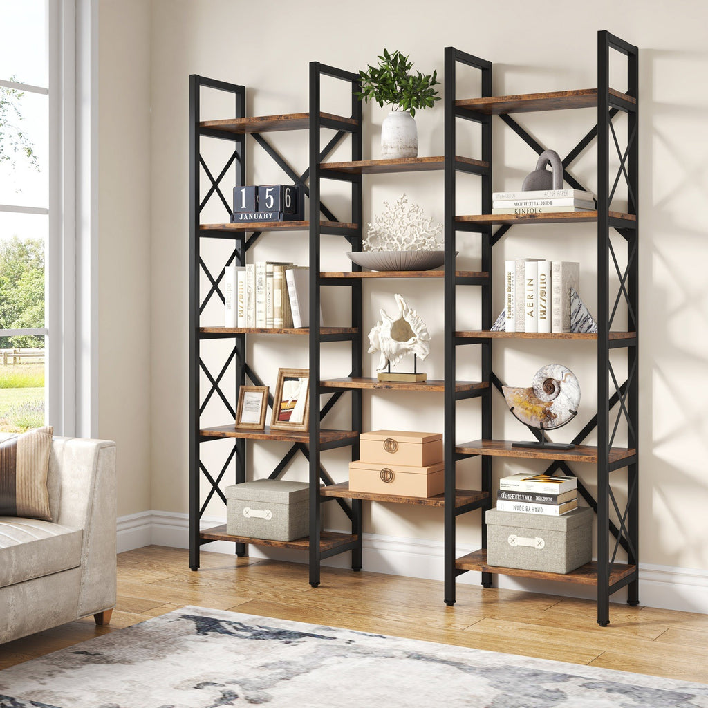 KIVENJAJA Triple Wide 5-Tier Bookshelf, Industrial Display