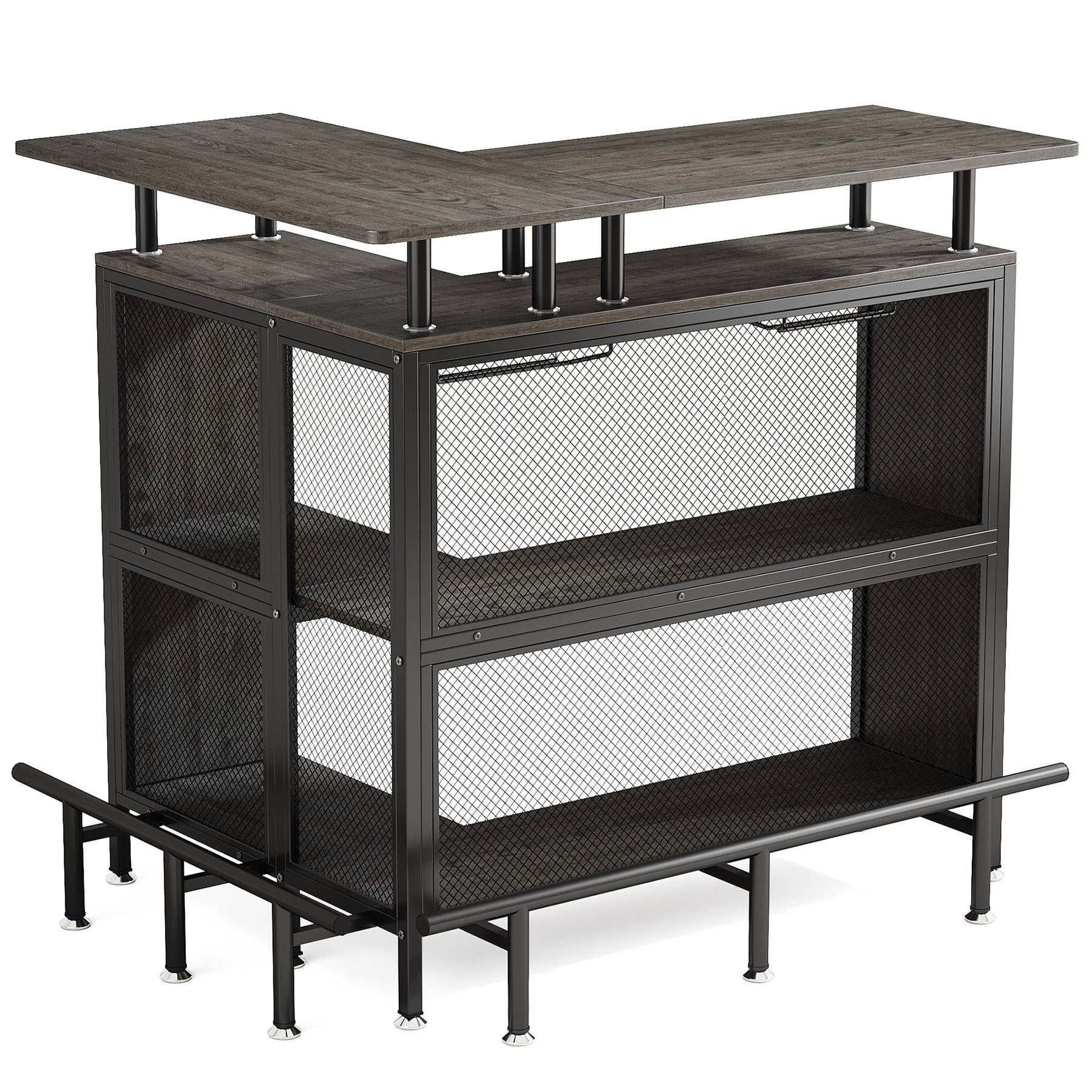 Tribesigns L-Shaped Home Bar Unit with Glasses Holders & Shelves