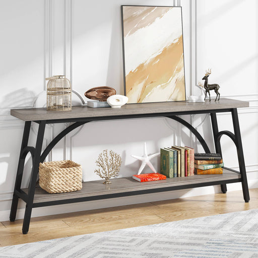 Console Table, 70.8” Sofa Tables Entryway Table with 2 Tier Wood Shelves Tribesigns