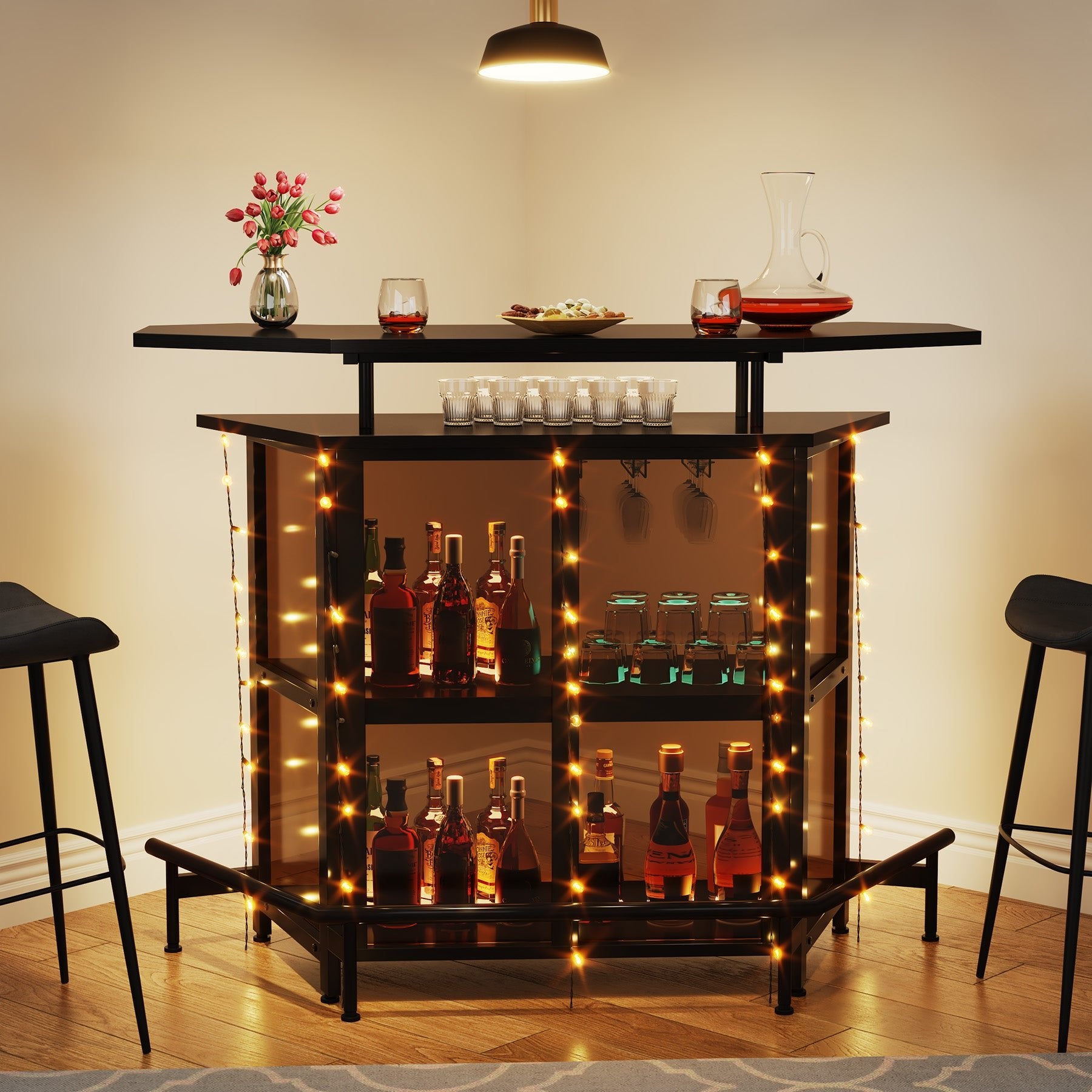 Tribesigns Home Bar Unit, L-Shaped Liquor Bar Table with and - Black