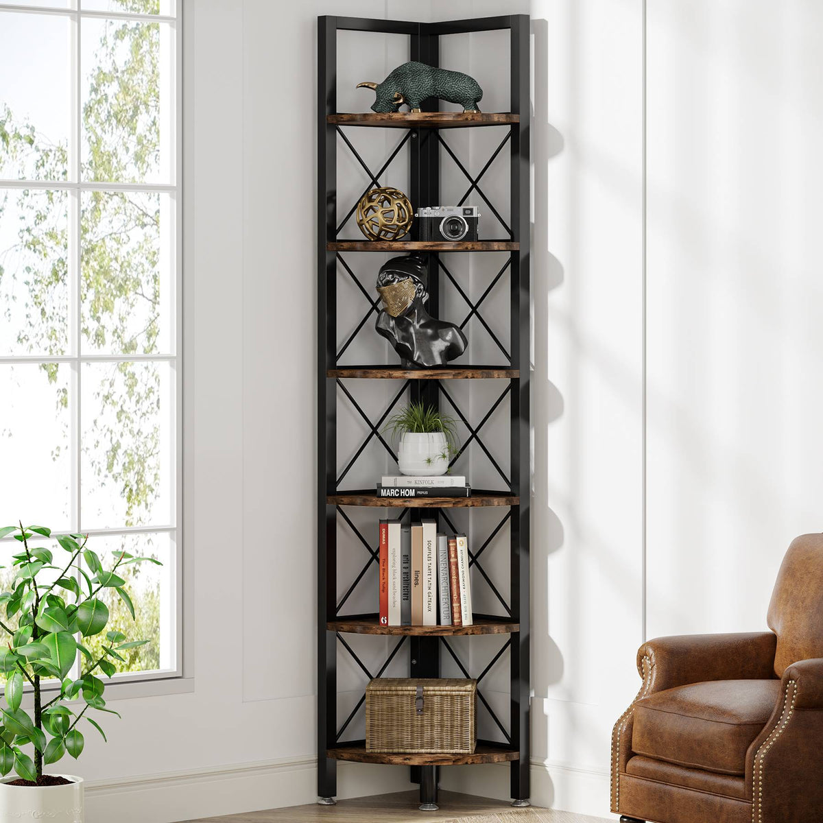 5 Tier buy Corner Shelf, Narrow Bookshelf Space Saving Organizer