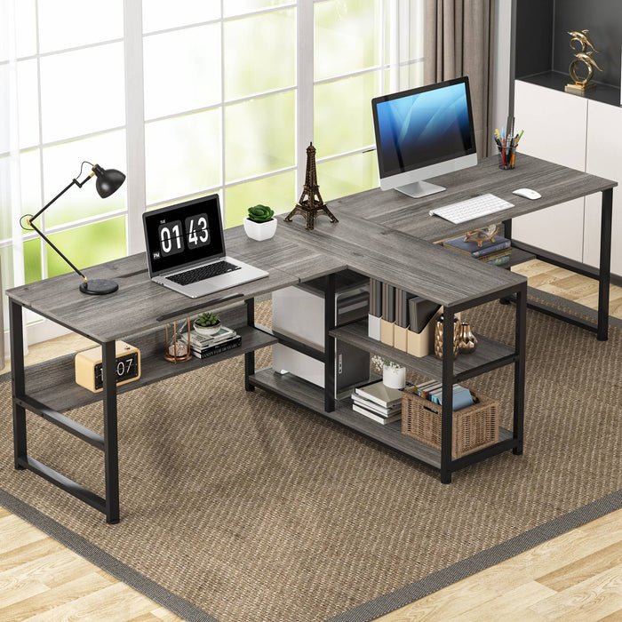 Tribesigns Two Person Desk, 94.5"Computer Desk with Shelves and Tiltable Tabletop Tribesigns
