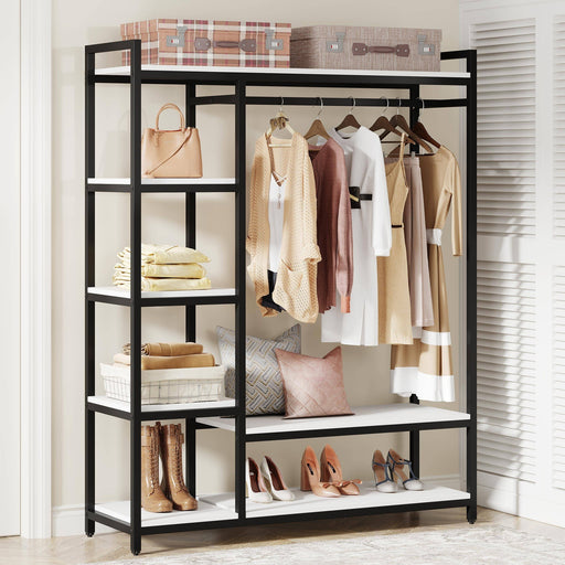 Metal Freestanding Closet Organizer, Garment Rack with Shelves and