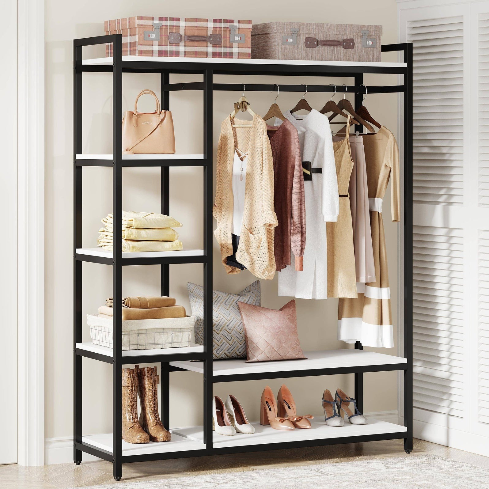 Tribesigns Freestanding Closet Organizer With 6 Shelves & Hanging Bar