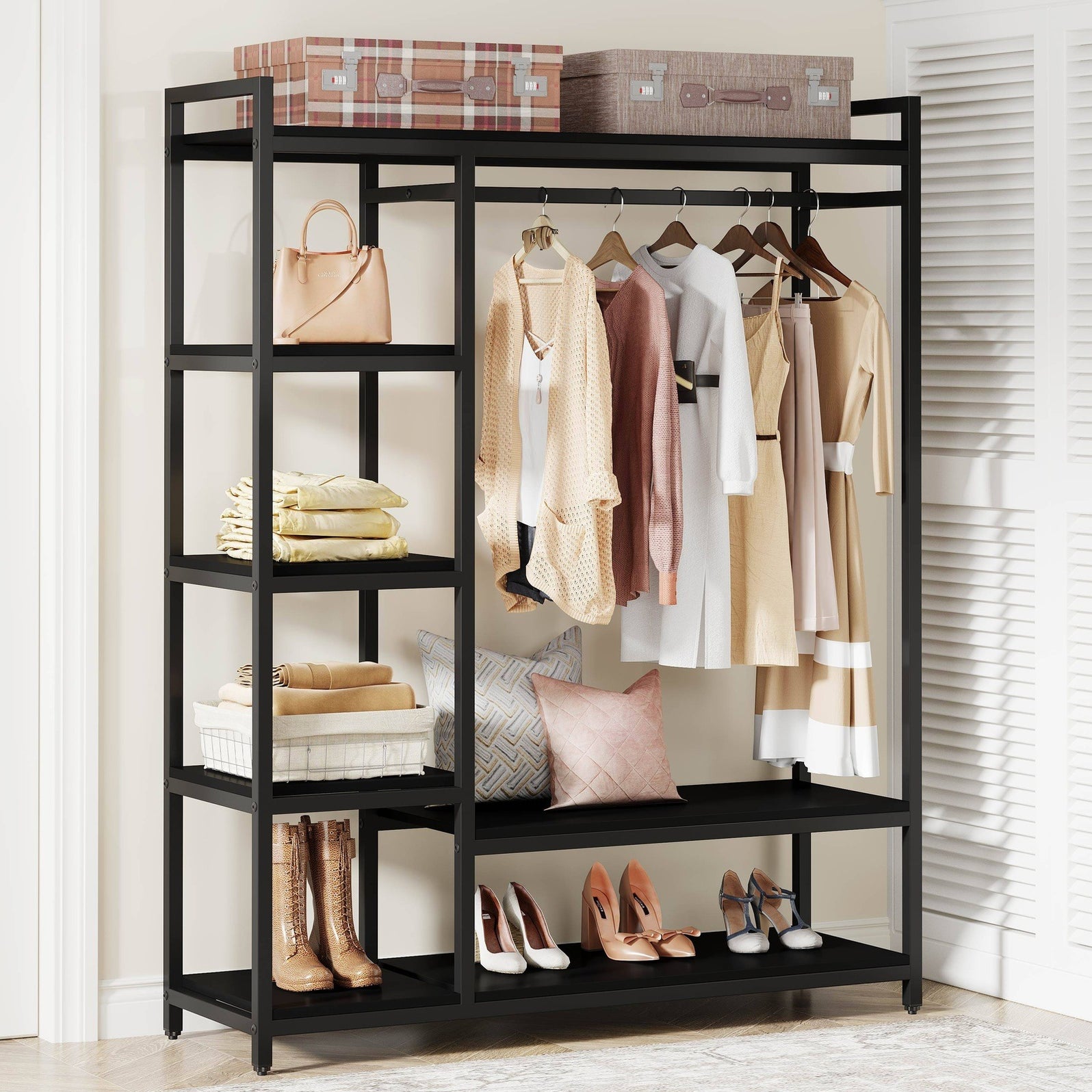 Tribesigns Freestanding Closet Organizer with 6 Shelves & Hanging Bar