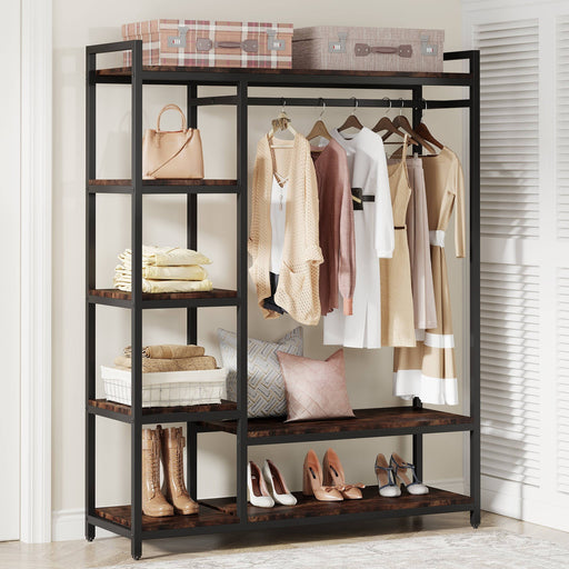 Freestanding Closet Organizer, Garment Rack with 6 Shelves Tribesigns
