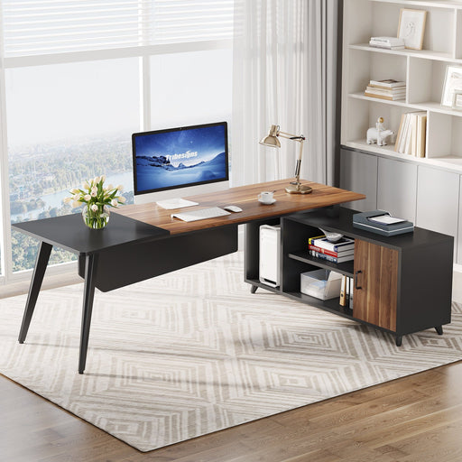 Tribesigns 70.9 x 30.9 Inch Extra Large Office Executive Desk with Power  Outlet and File Cabinet, L-Shaped Computer Desk Home Office Workstation