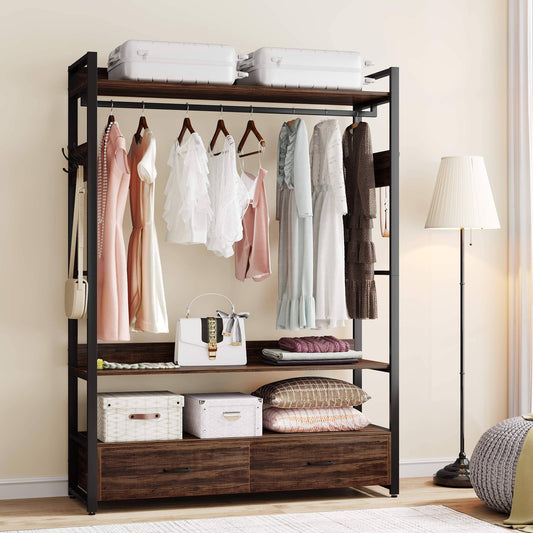 Freestanding Closet Organizer, Garment Rack with Drawers & Storage Shelves Tribesigns