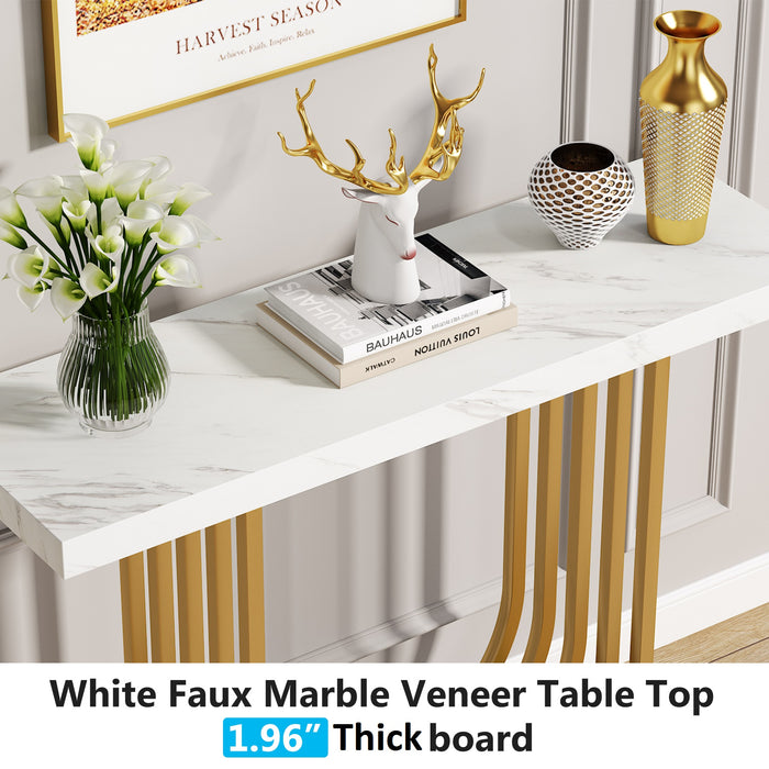 39" Console Table, Faux Marble Entryway Sofa Table with U-Shaped Base Tribesigns
