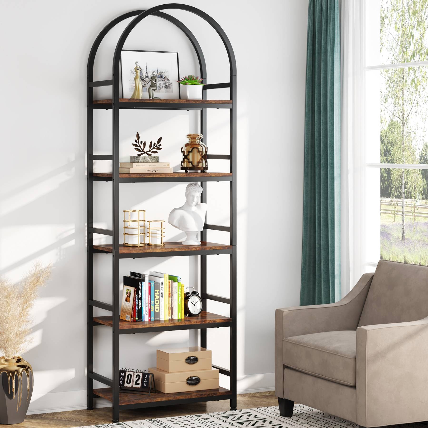 Tribesigns 4-Tier / 5-Tier Arched Bookshelf Bookcase