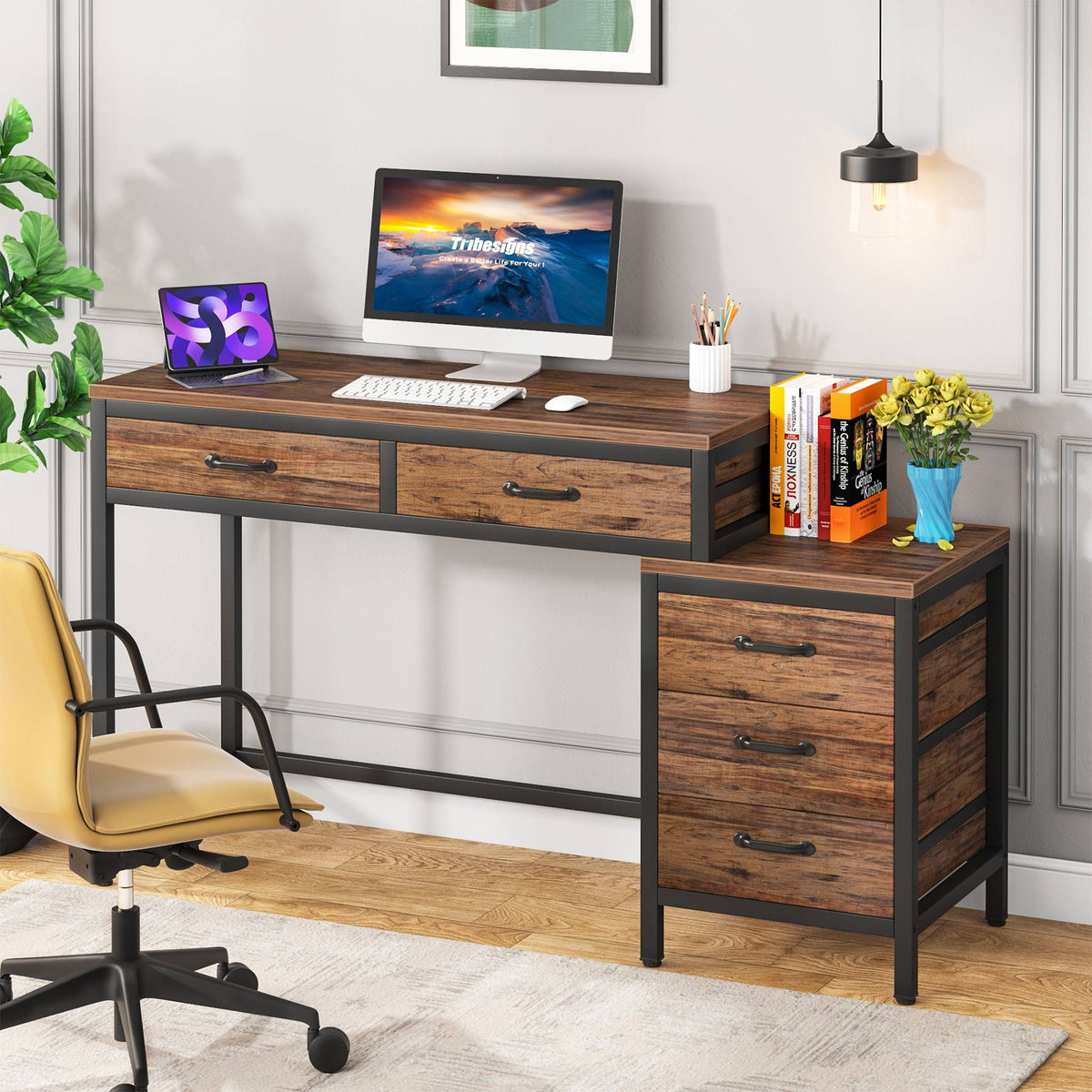 51'' Computer Desk with Drawers, Modern Office Writing Table-Tribesigns
