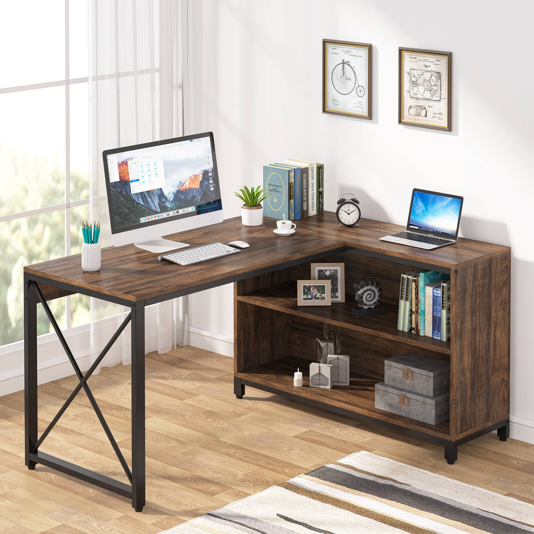 Tribesigns Reversible L-Shaped Computer Desk with Storage Shelves