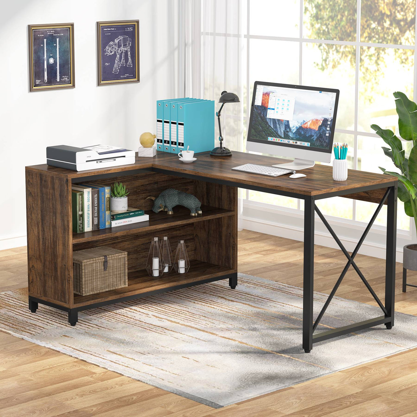 Tribesigns Reversible L-Shaped Computer Desk with Storage Shelves